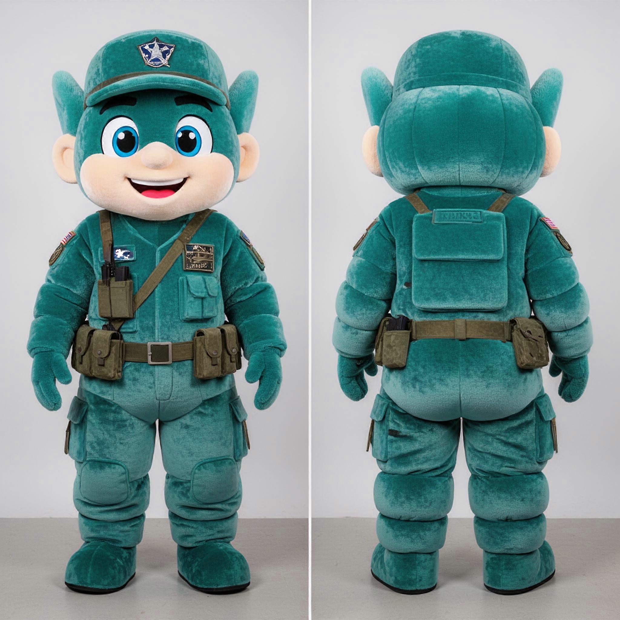 MASTICOT Teal Cartoon American Soldier Mascot