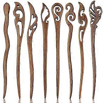 8 Pieces Retro Carved Sandalwood Wooden Hair Sticks for Women, Vintage Chinese Style Hair Chopsticks for Buns, Daily Use