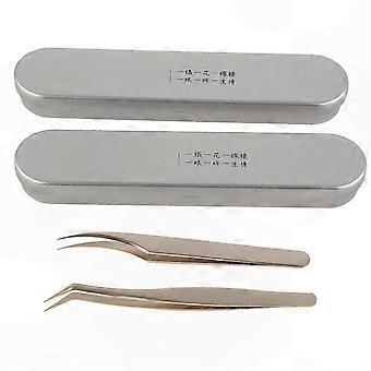 Precise Picking 2pcs Curved Eyelash Extension Tweezers Set, 12.6cm & 13.2cm Stainless Steel
