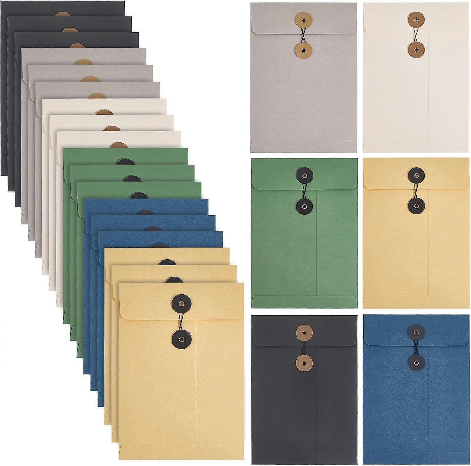 24Pcs Kraft String Envelope File Folder Paper Envelope File Bag with Button String Closure 6 Colors A4 Letter Size Document Storage Organize