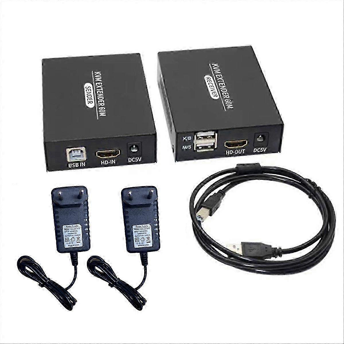 Extensor KVM HDMI de 60 m com USB e Ethernet, transmissor e receptor para a UE