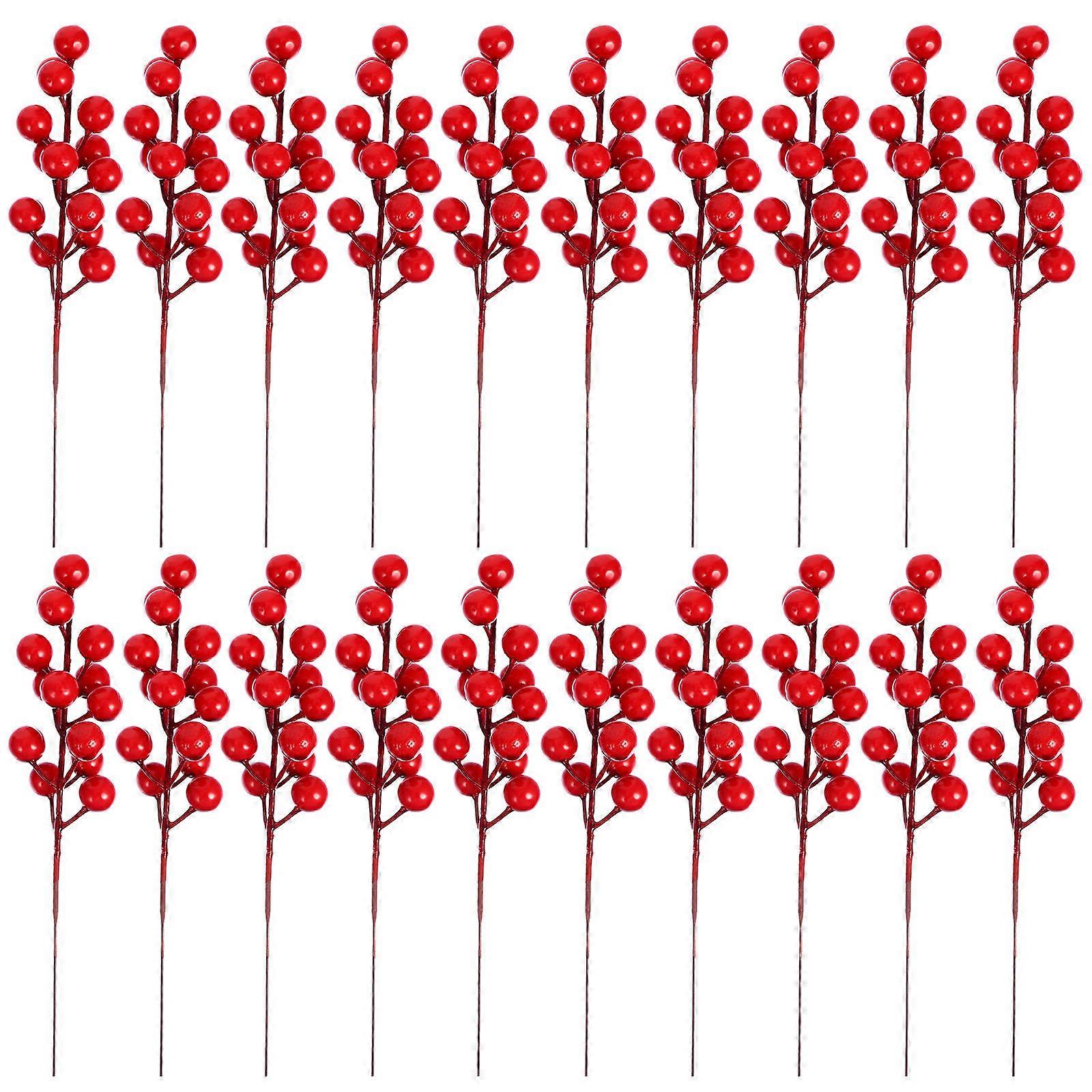 Simulation Red Berry Artificial Flower Branches for Decoration 20Pcs Set