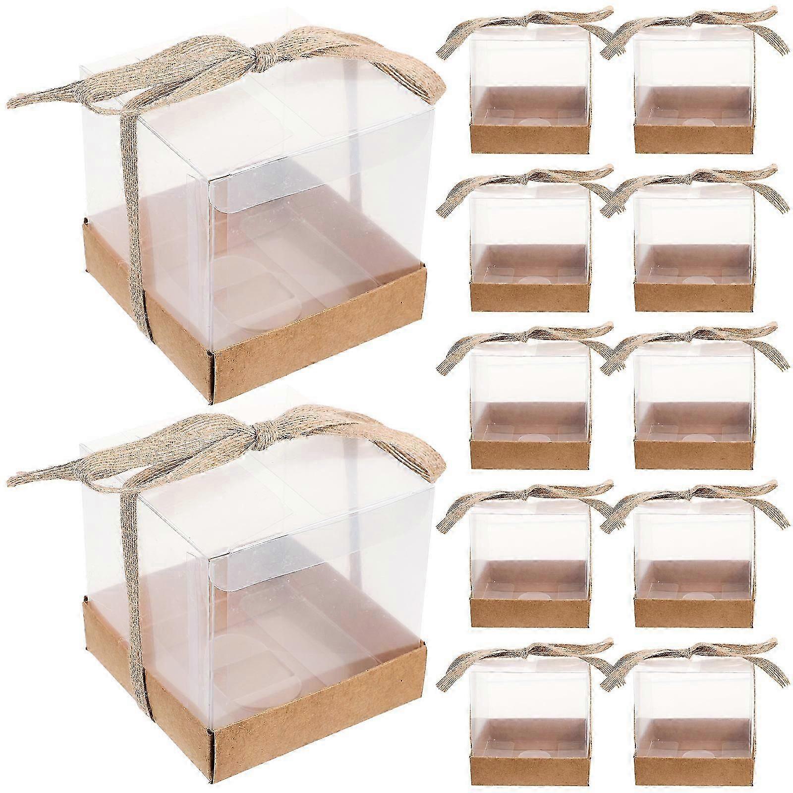 12Pcs Transparent Candy Container Gift Box with Ribbon Base for Storage