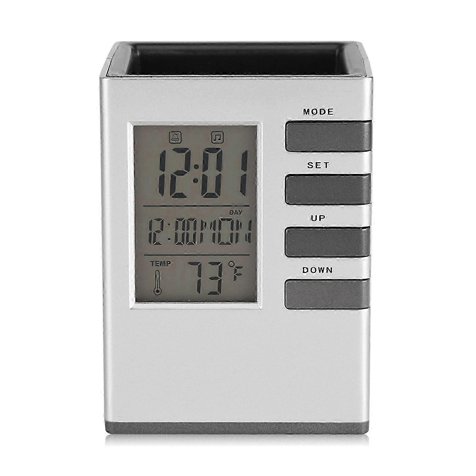 Multi function LED Digital LCD Screen Temperature display Alarm Clock Pen Holder Case Gift CSQ