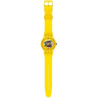 R. swatch yellow lacquered Watch for Unisex Analog Quartz with SuOJ100 Silicone Bracelet