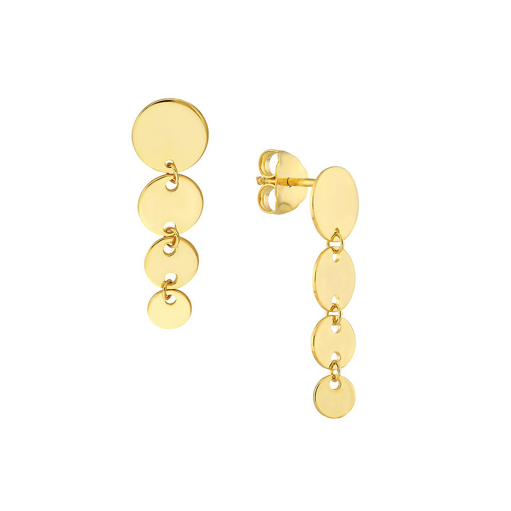 14k Yellow Gold 7 6 5 4mm Gradual Disc Long Drop Dangle Earrings-Dangle Earring for Women