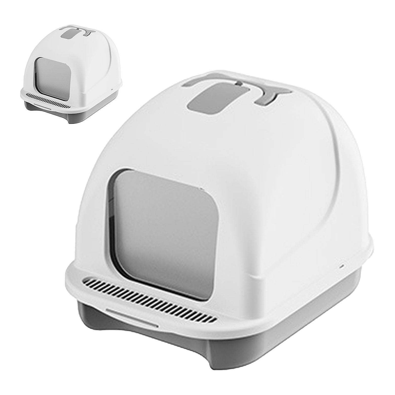 Large White Fully Enclosed Cat Litter Box 47cm Odor Control