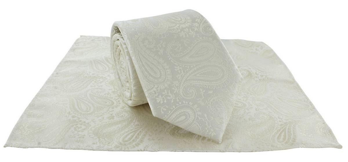 Michelsons of London Tonal Polyester Paisley Pocket Square and Tie Set - Cream