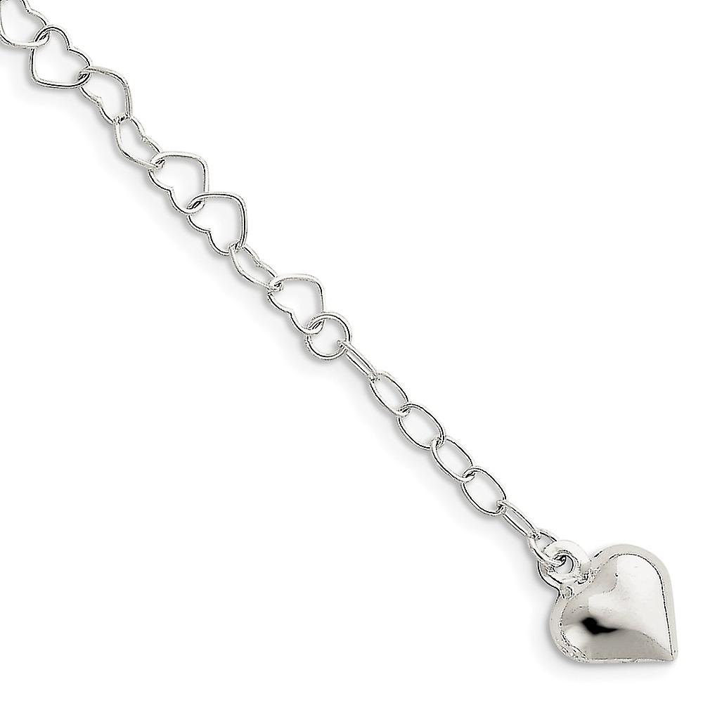 5mm 925スターリングシルバーポリッシュパフラブハートプラス1inエクステンションアンクレット-女性用アンクレット - 長さ:9〜10