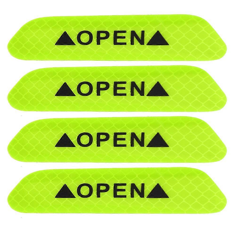 Self-Adhesive Car Door Reflective Warning Decal, Car Safety Sticker PET Sign Night Warning Stickers 4pcs/Set(Green)