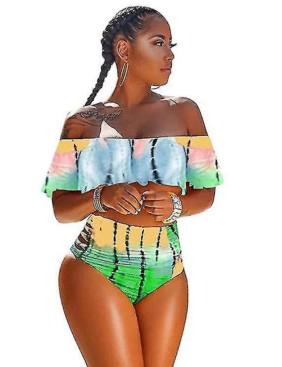 ملابس السباحة بكتف واحد للنساء بيكيني مثير من قطعتين بدلات السباحة-greenM DFA1262