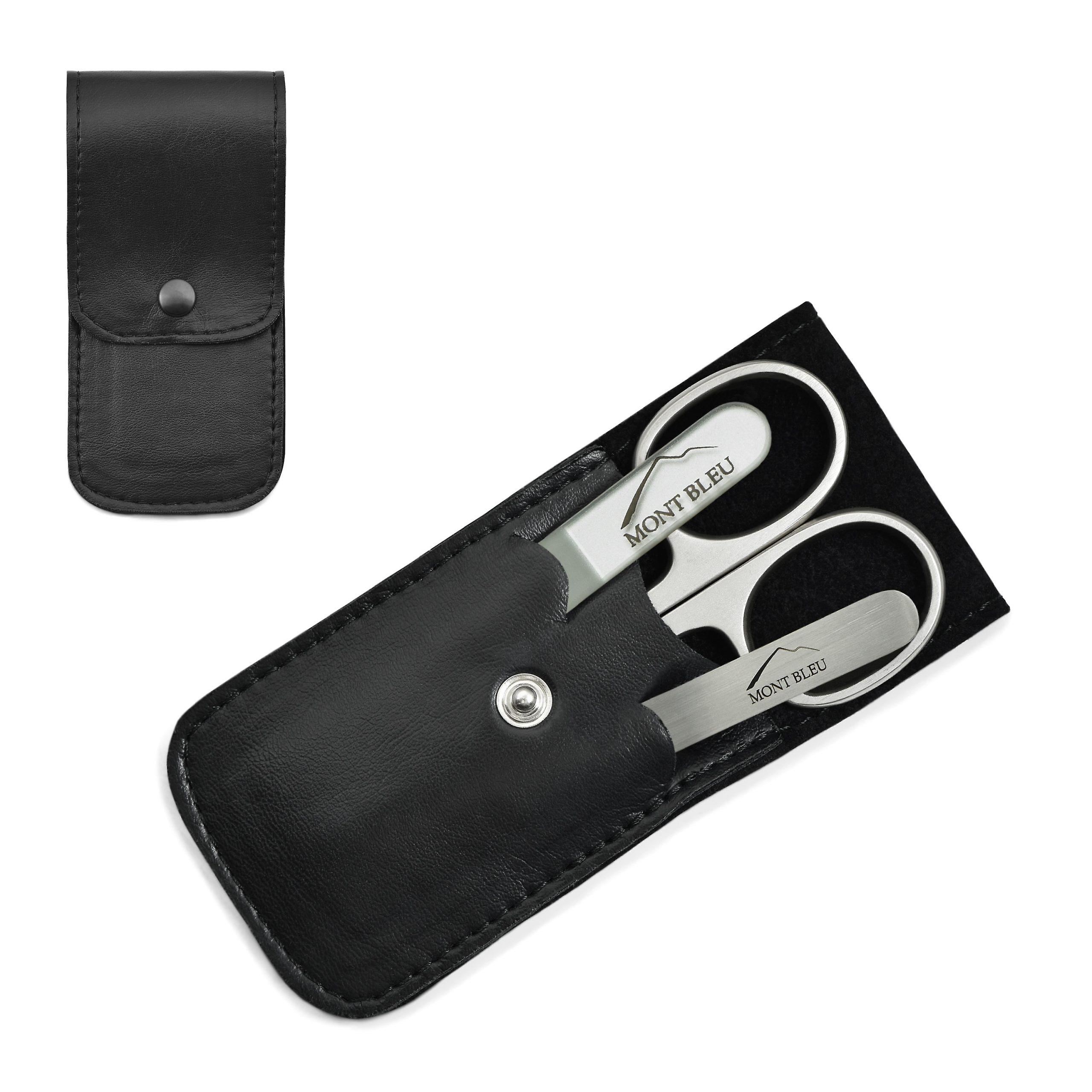 Mont Bleu 3-piece Manicure Set in Soft Leatherette Case, Simple Black - Steel