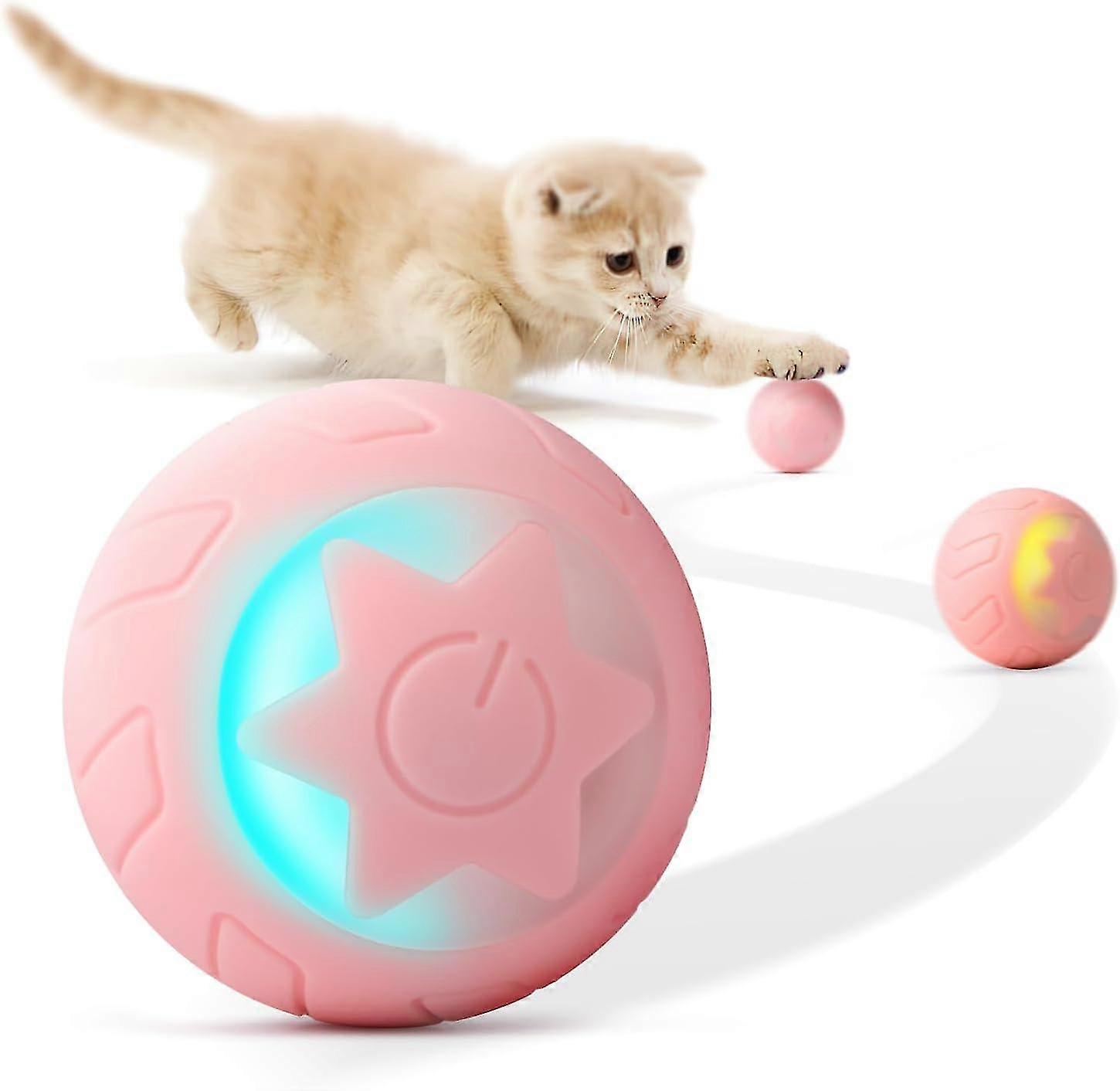 Jouet Chat Interactif Balle pour Chat Intelligente  Roulement Automatique, Rose, avec lumires LED Changeantes, 2 Modes, Rechargeable Type-C pour C