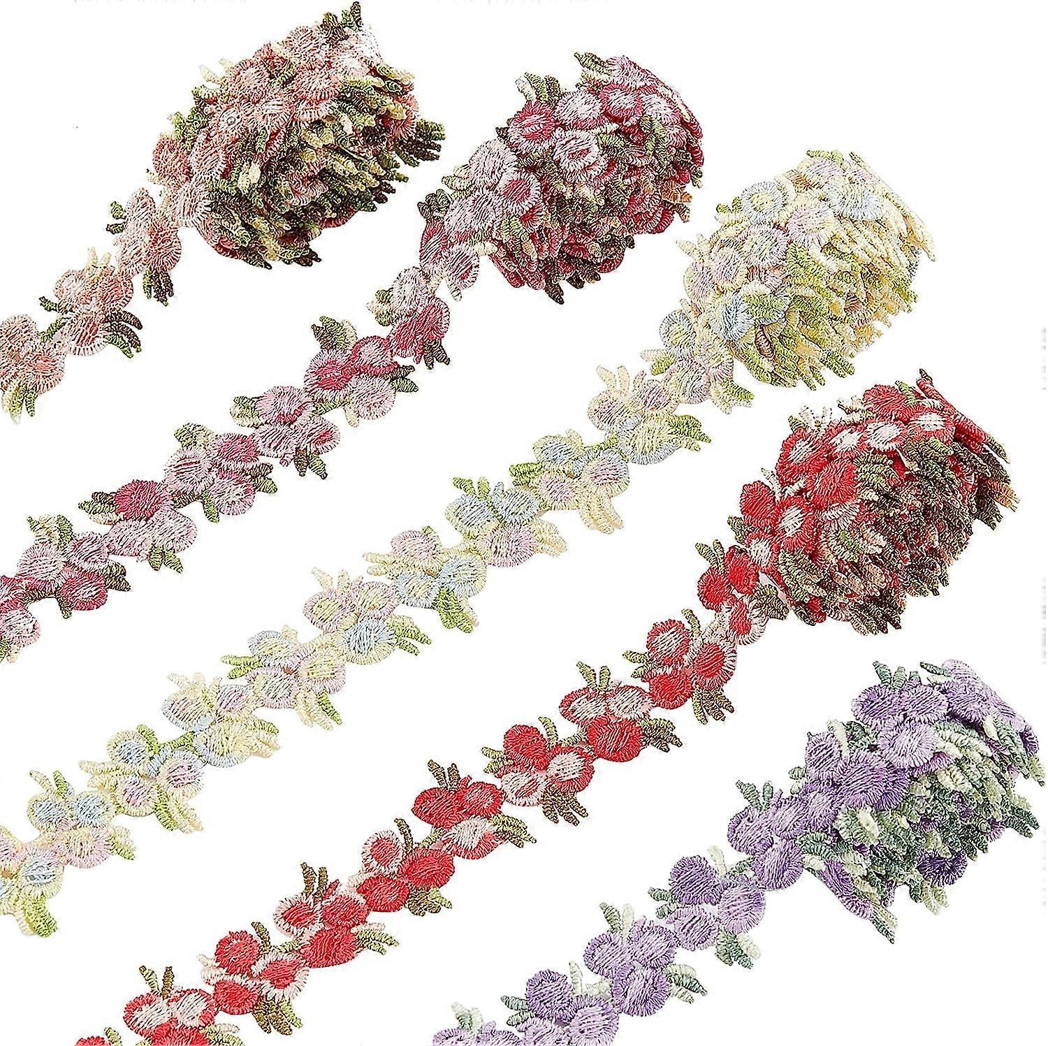 5Yards Flower Trim Ribbon Floral DIY Lace Applique Sewing Craft Rose Lace Edge Trim Decorating Embroidered Polyester