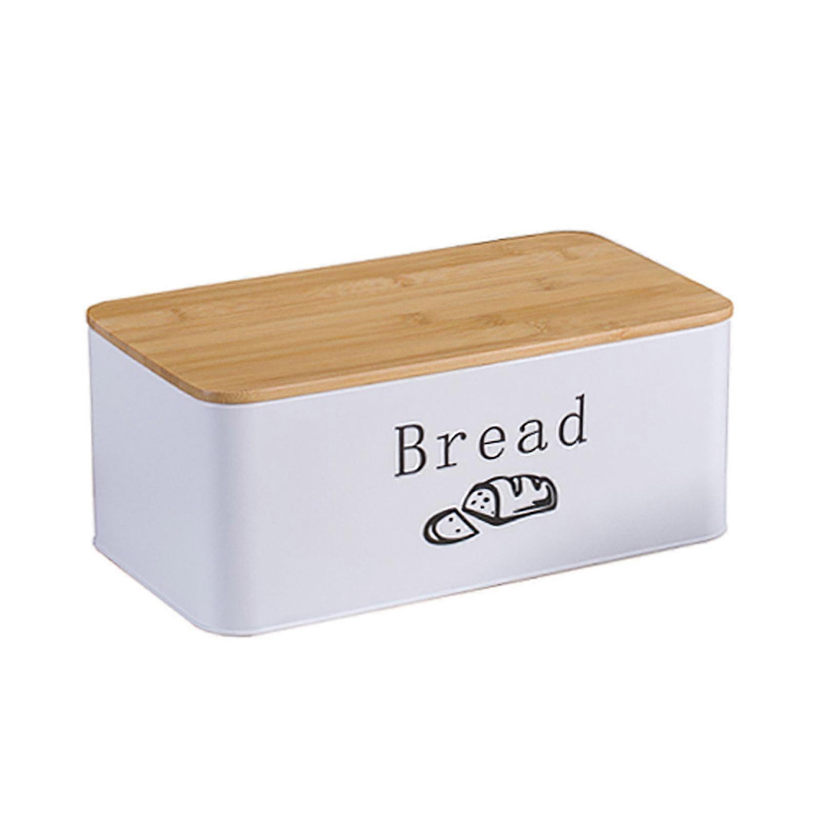 Bread Bin with Lid, Lid Made from Ecological Bamboo, Can Be Used as Chopping Board, Spacious, Retro, Made from Metal, Store Bread and Keep It Fresh fo