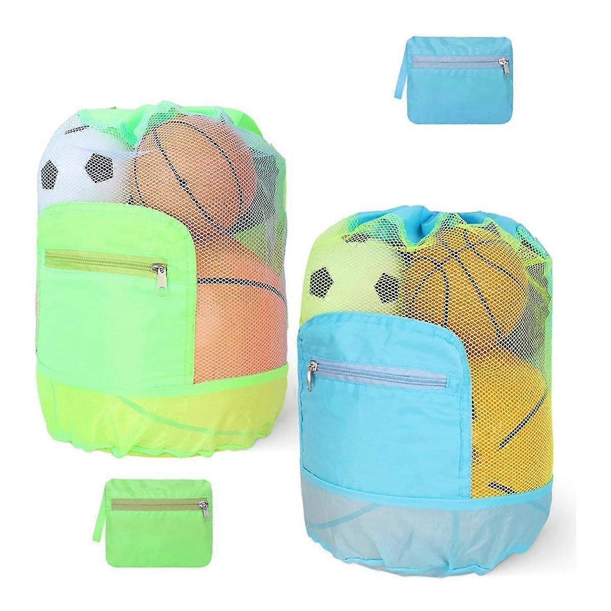2PCS Large Mesh Beach Bags, Drawstring Beach Backpack Big Seashell Bag Swim Pool Toys Storage Bags Double Adjustable