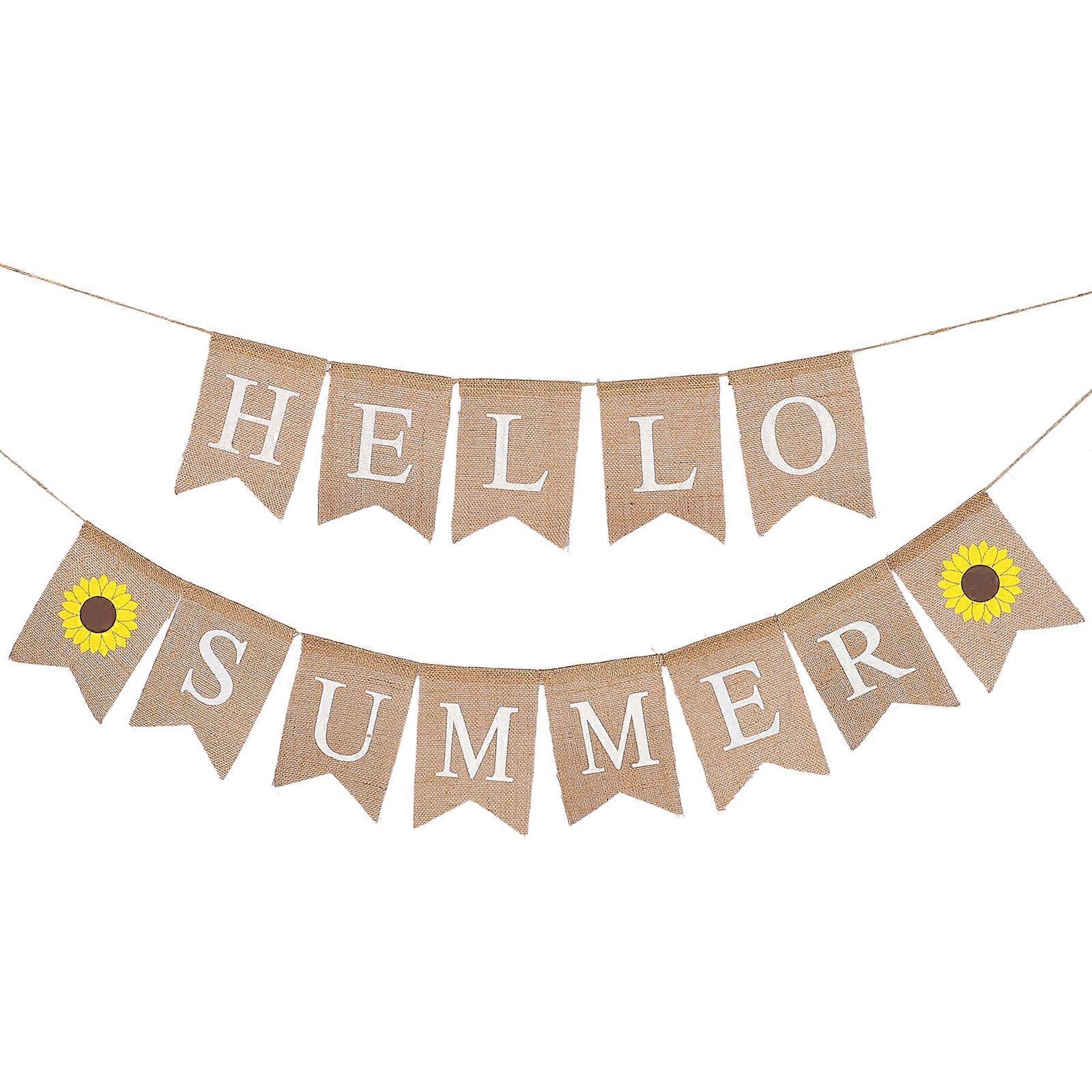 Garland Hello Summer Letters Garland Hawaii Party Bunting Banner Sunflower Linen Dovetail Shape Party Decoration