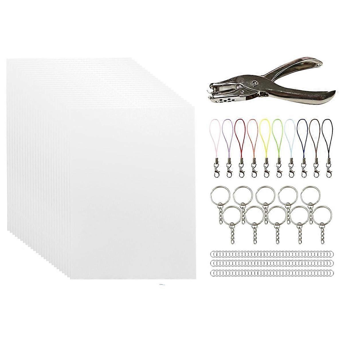 146PCS Shrink Sheets Kit,Shrink Paper Keychain Kit with 25PCS Shrink Paper 121PCS Open Iron Ring,Ho