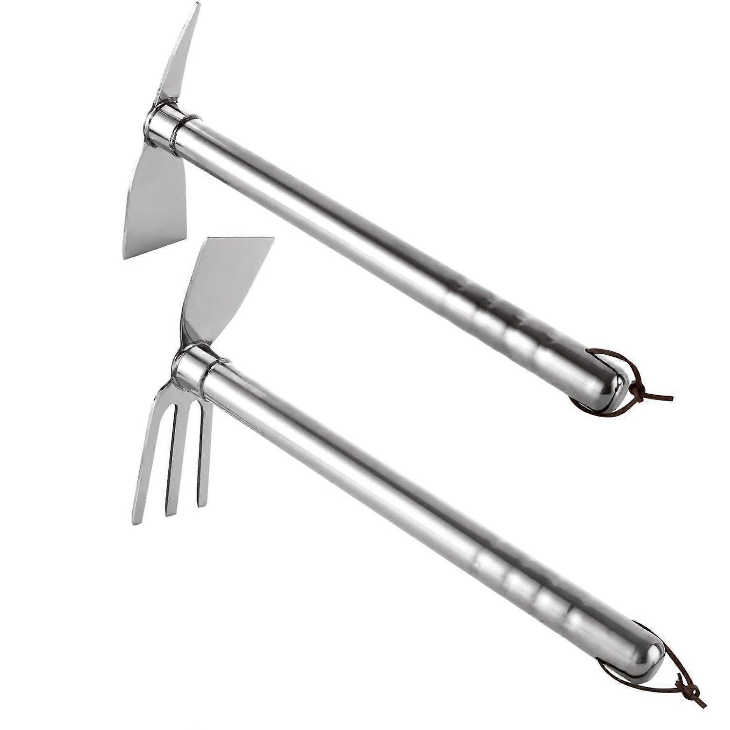 2pcs Hoe Gardening Tools, 2 in 1 Gardening Hoe and Rake and 2 in 1 Shovel and Pickaxe