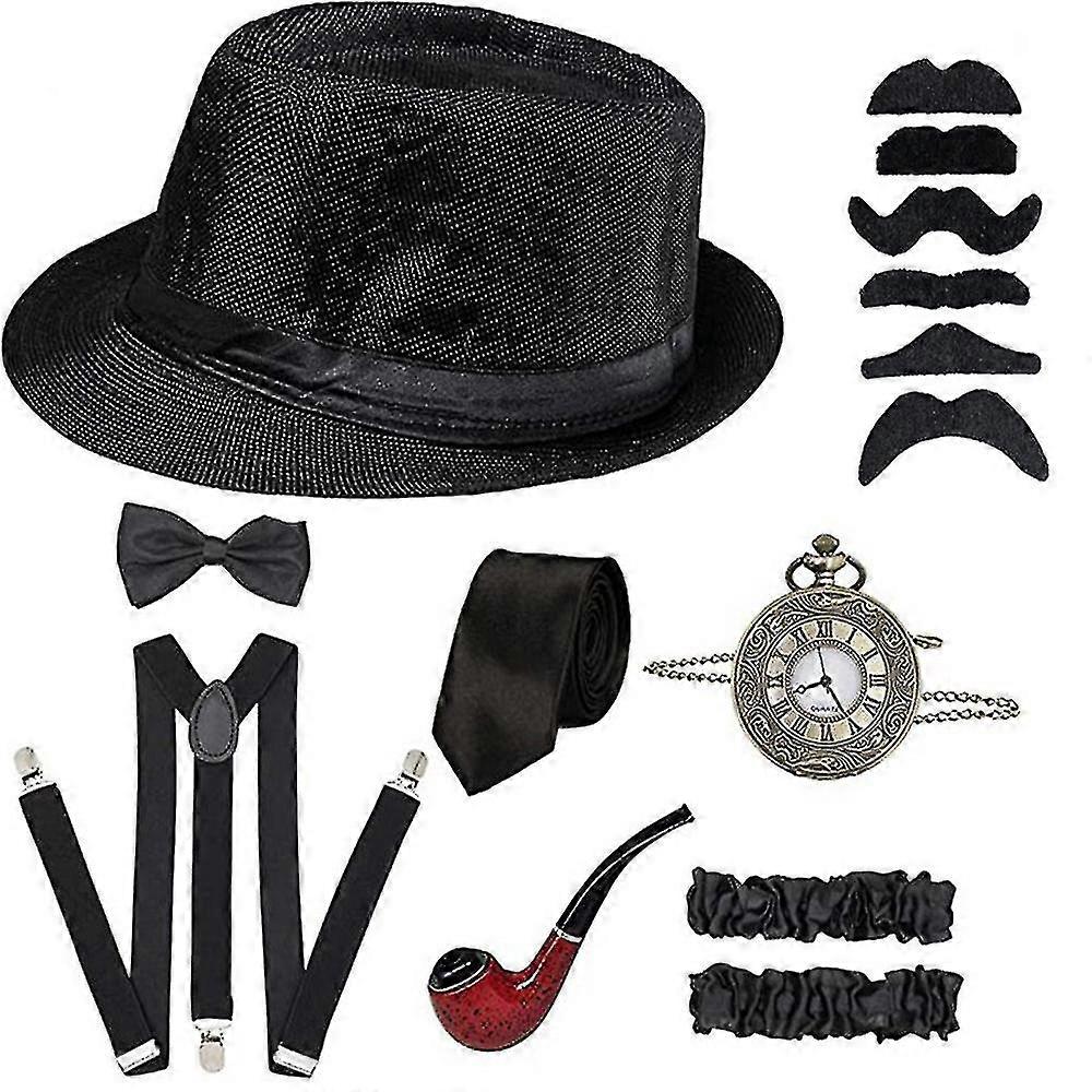 Men Accessories Set With Hat Vintage Pocket Pipe Watch Party Props