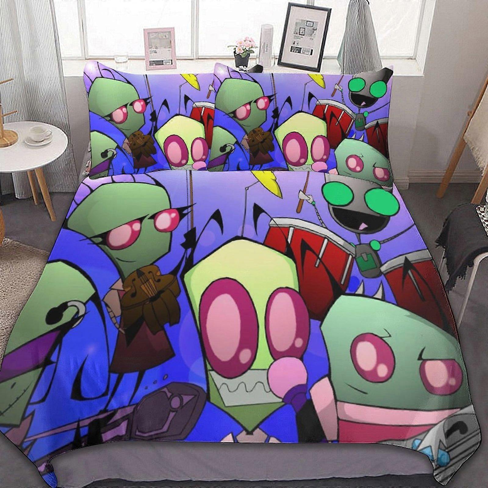 d218 Alien Invader Zim 3 Pieces Bedding Sets Comfortable Soft Comforter Sets Decoration Bedroom Gifts With 1 Duvet Cover 2 Pillowcases fv218