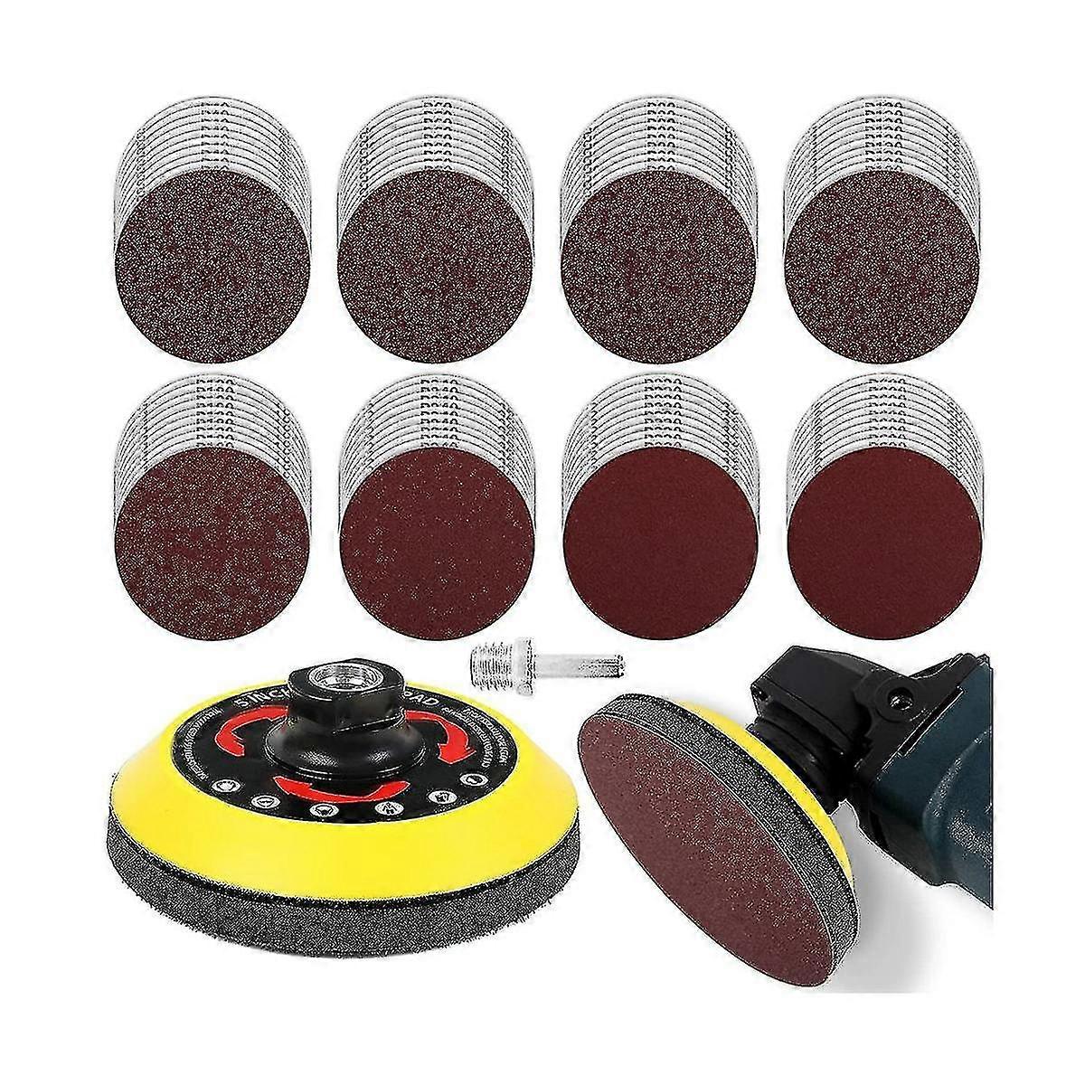 5 Inch Upgraded And Loop Backing Pad With 80pcs Sanding Discs, Grinder Attachments With 5/8-11, Dri