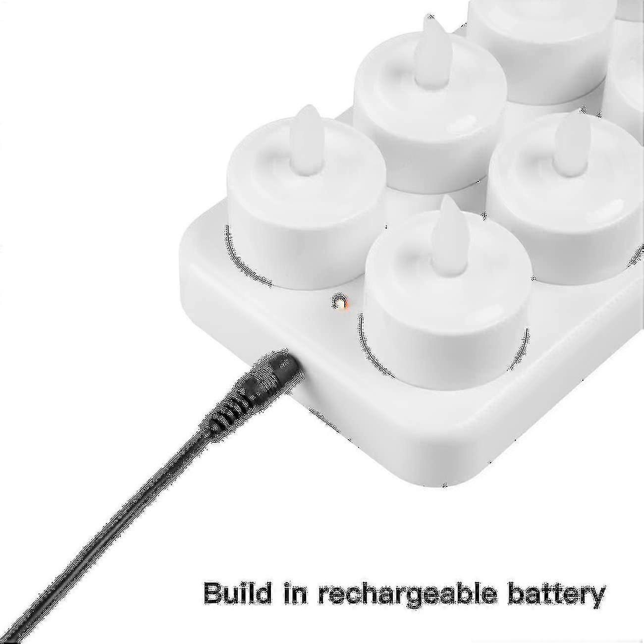 Velas sem chama - 12 velas de chá LED recarregáveis e cintilantes + 12 xícaras foscas - Vem com base de carregamento, sem necessidade de bateria