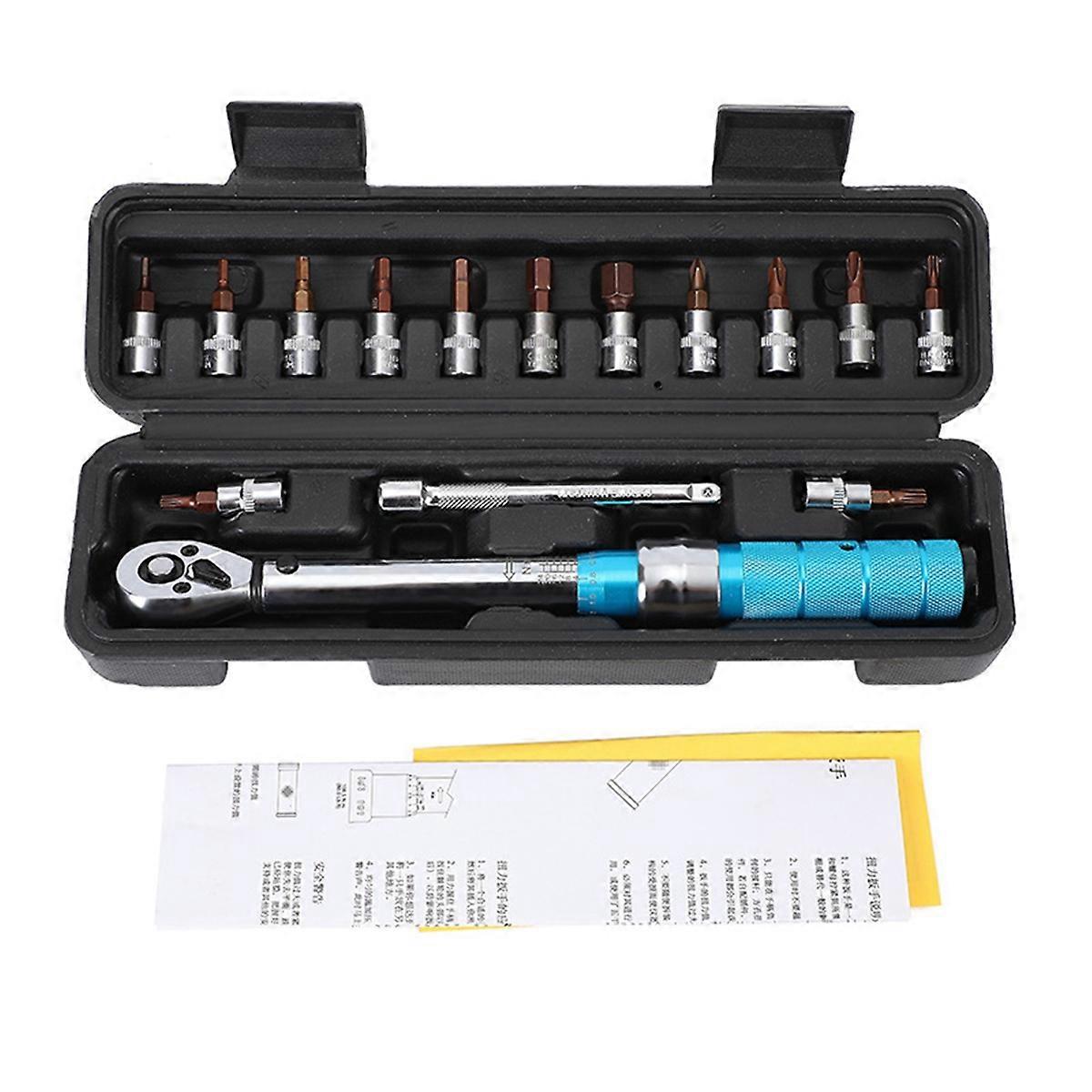 15Pcs/Set Torque Wrench Set 1/4Inch 2-24Nm Bike Torque Wrench Hex Key Tool Socket Spanner Set