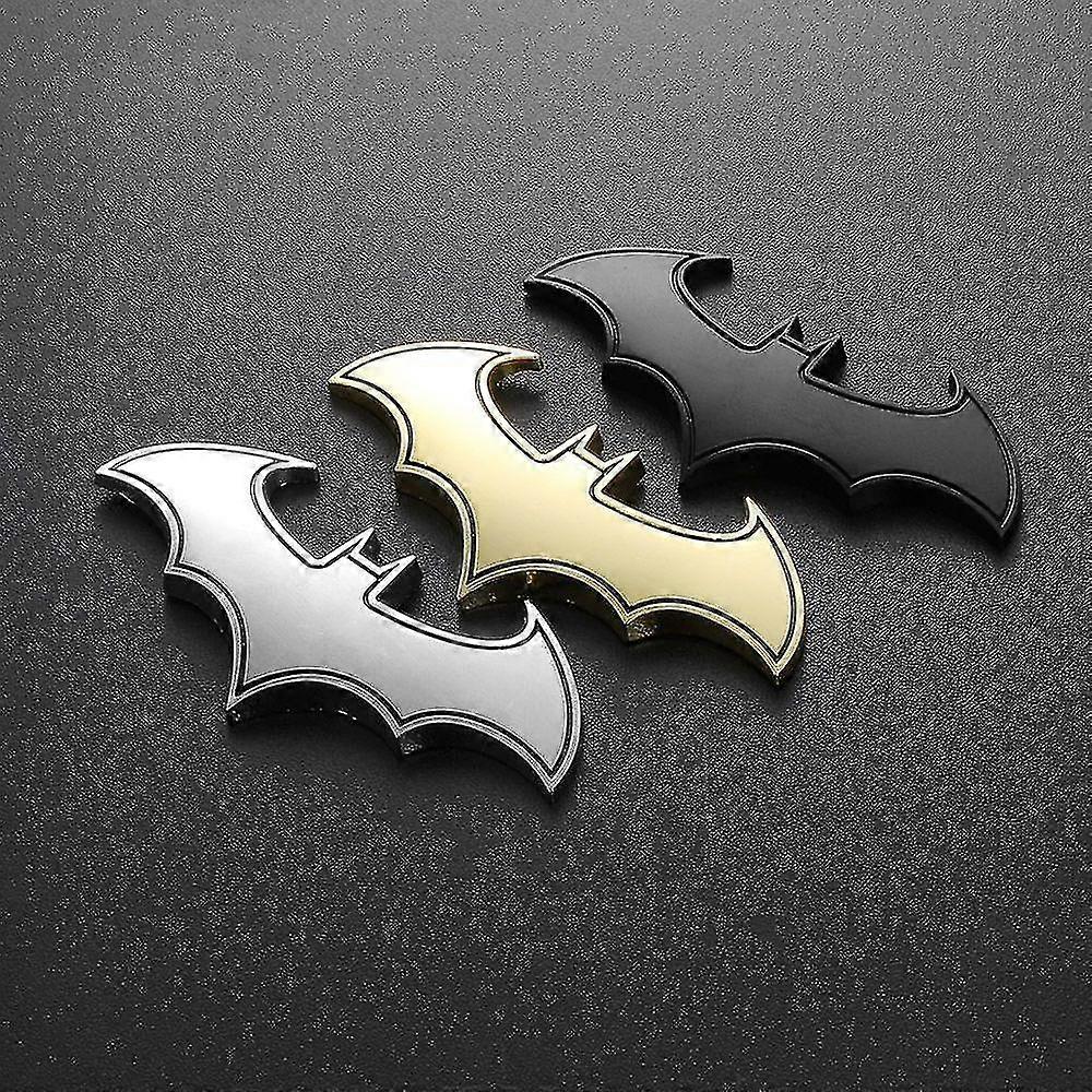 3D Chrome Metal Bat Car Logo Car Sticker Batman Badge Emblem Tail Sticker Fashion, black, One size