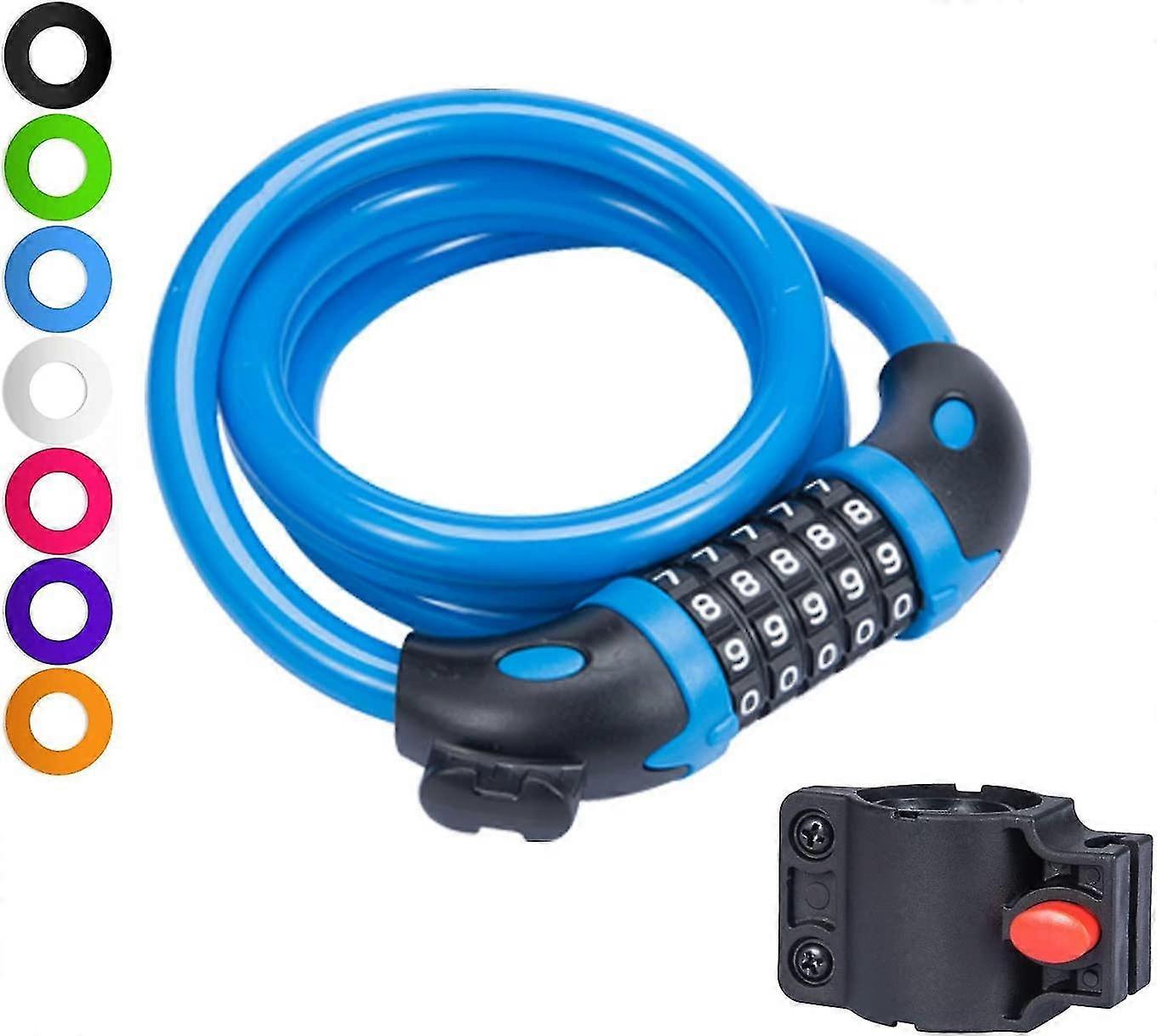 Bicycle Lock With 5-digit Resettable Number And Holder, Combination Of Numbers Spiral Cable Lock
