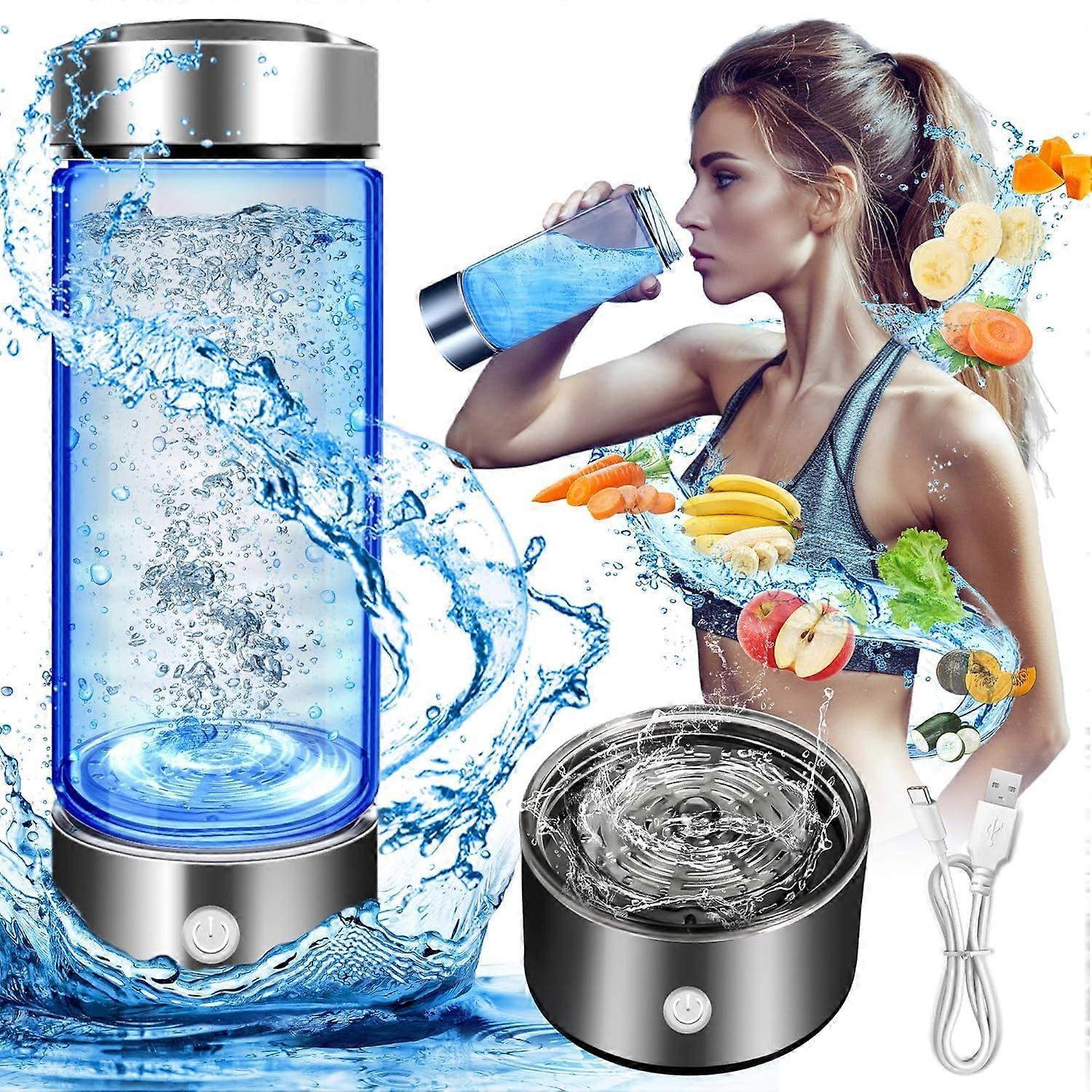bonne bouteille d’hydrogène de 420 ml, ioniseur d’eau d’hydrogène portable, générateur d’eau d’hydrogène (argent)