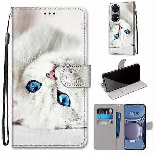 For Huawei P50 Coloured Drawing Cross Texture Horizontal Flip PU Leather Phone Case