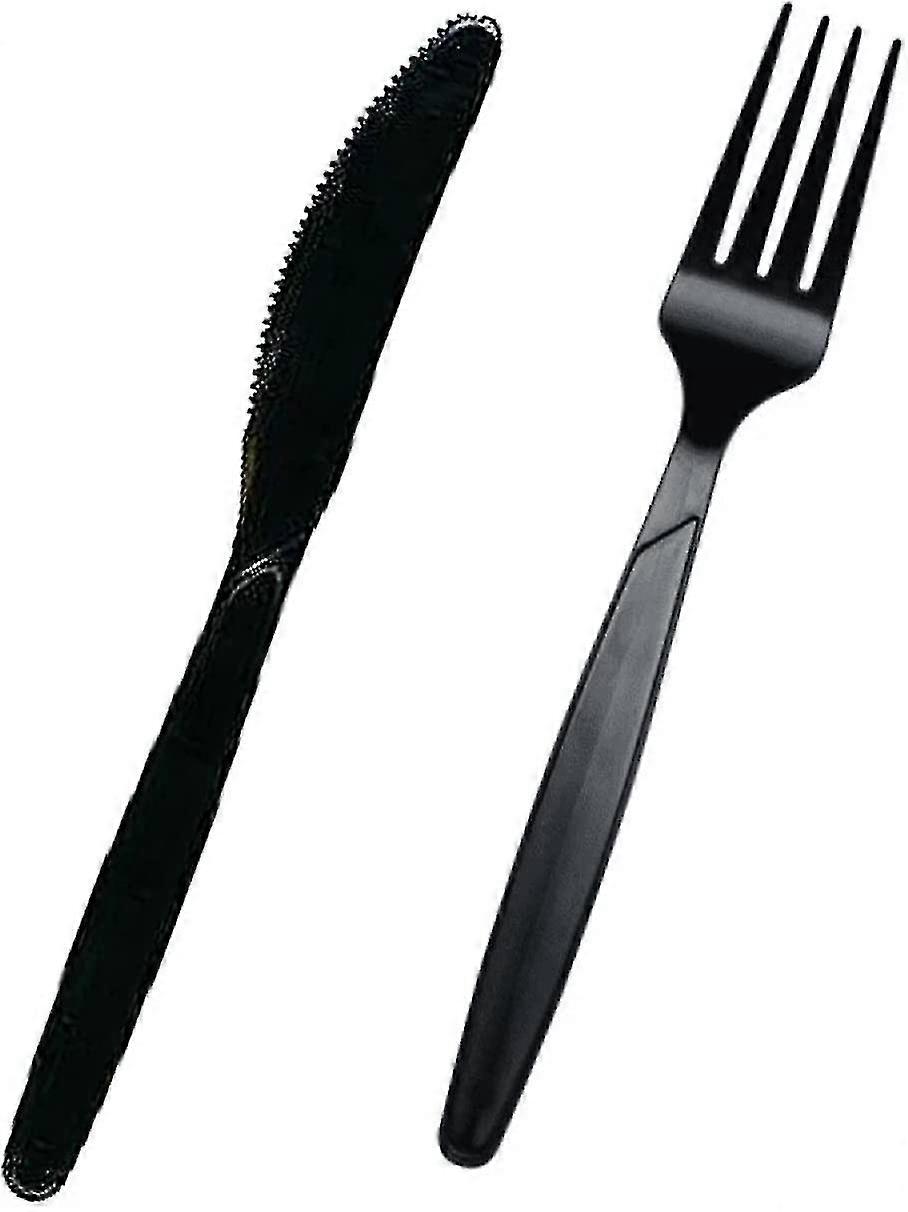 200 جهاز كمبيوتر مجموعة عالية الجودة | أدوات المائدة البلاستيكية السوداء 100 شوكة + 100 سكاكين | أدوات المائدة البلاستيكية الثقيلة القابلة لإعادة الاستخدام للحفلات ، عشاء أدوات المائدة اليومية