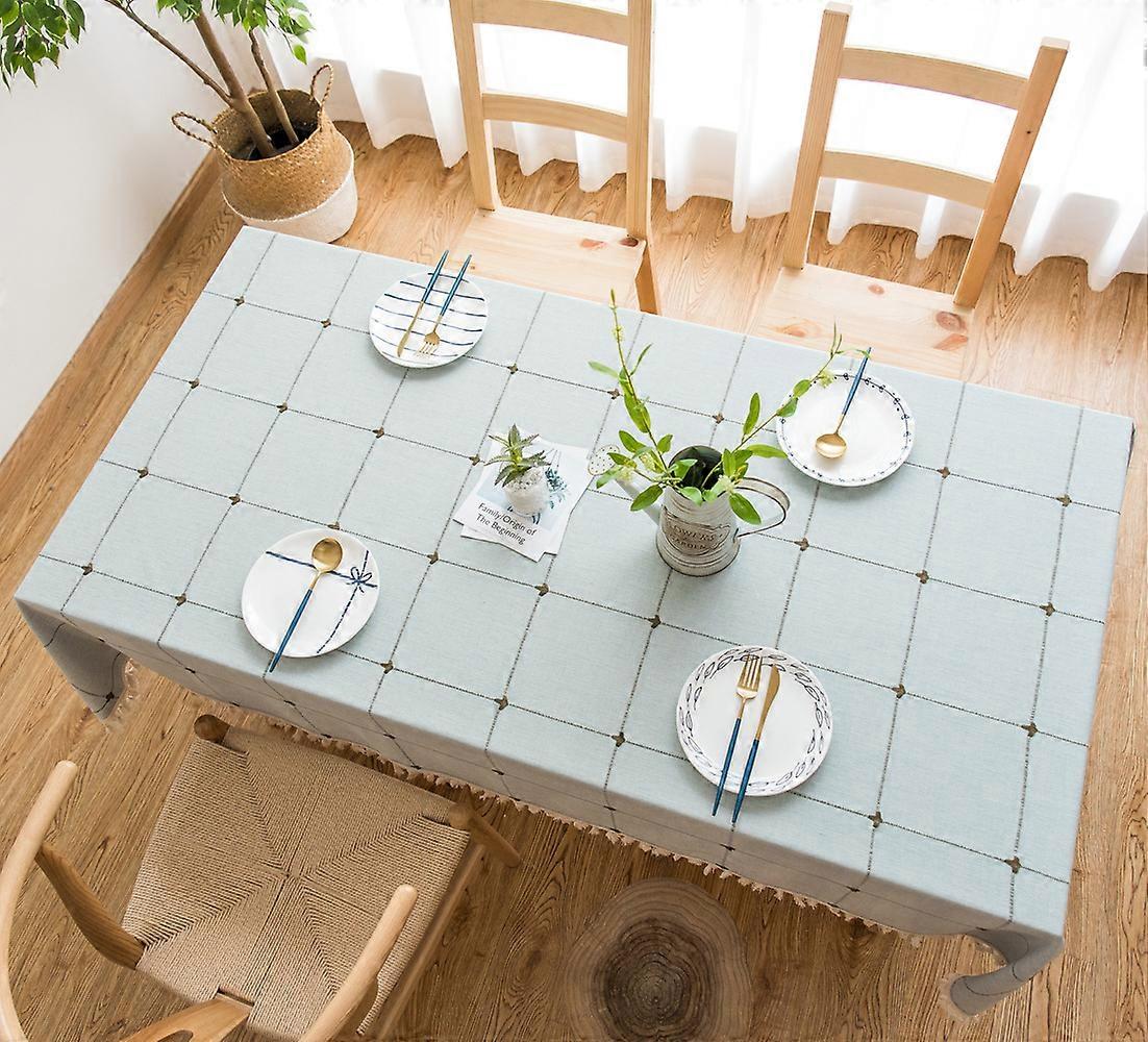 Cotton Linen Table Cloth Solid Color Tassel Oblong Tablecloth Dust-Proof Shrink-Proof Table Cover