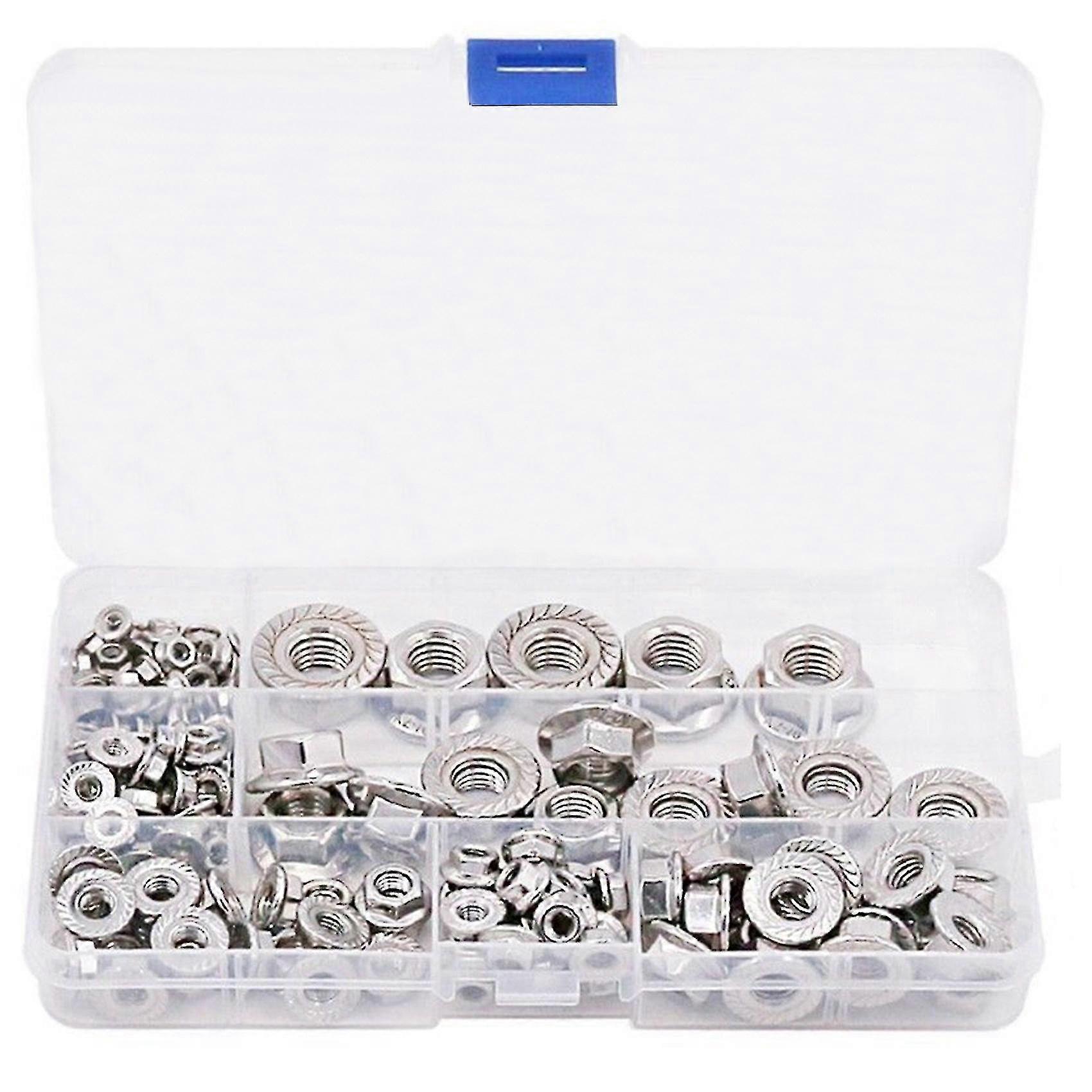 140pcs Stainless Steel Hexagon Flange Lock Nut M3-12 Flange Nut Set