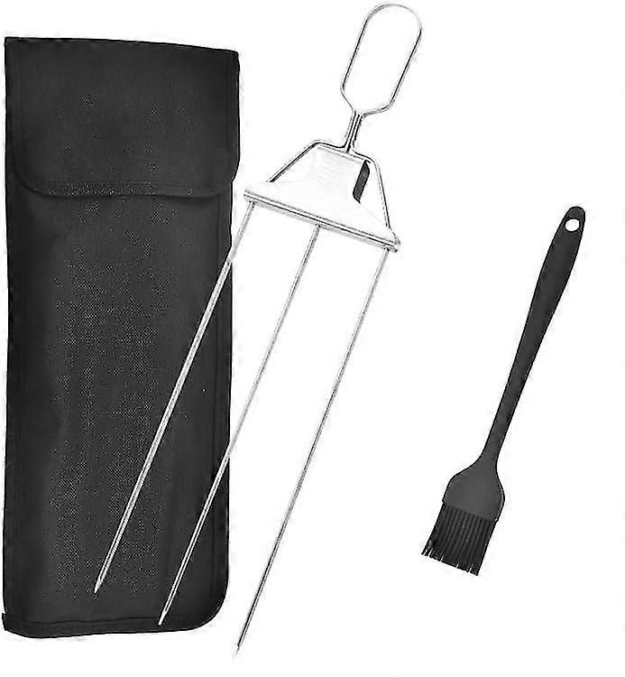 3 Way Grill Skewers, 14.7 Inch Stainless Steel Three-pronged Barbecue Skewers, Semi-automatic Grill Fork With Push Bar Slider, Bbq Accessory