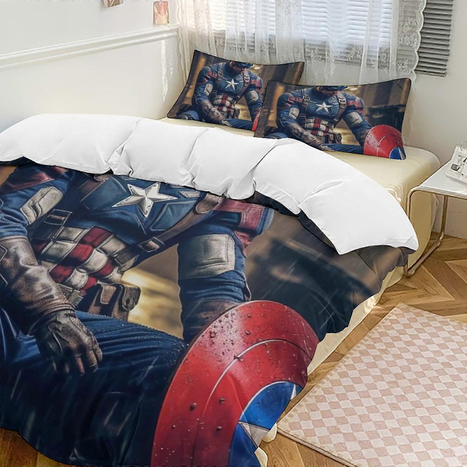 v3751  Bed Sheets Bedding Captain AmericaCartoon Collection 3-Piece Comforter Set, Personalized Bedding Decor for Kids And Teens  Bed Sheets  yuq3751