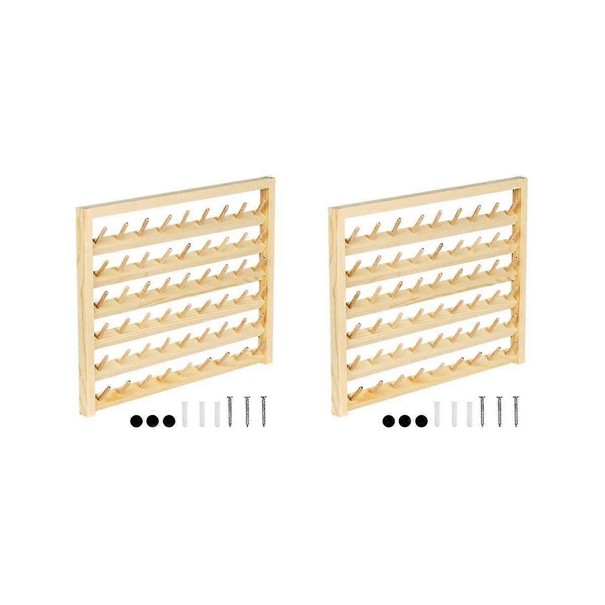 2pack 54 Spools Wooden Thread Holder,thread Racks,wall Mount Thread Storage Organizer For Sewing,braiding And