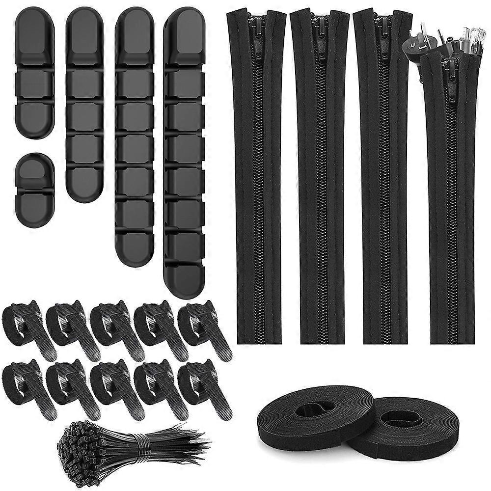 121 Pcs Cable Management Organizer Kit, include  Sleeve Split with Self Adhesive Cable Clips Holder, Cable Ties, Adhesive Wall cable Tie