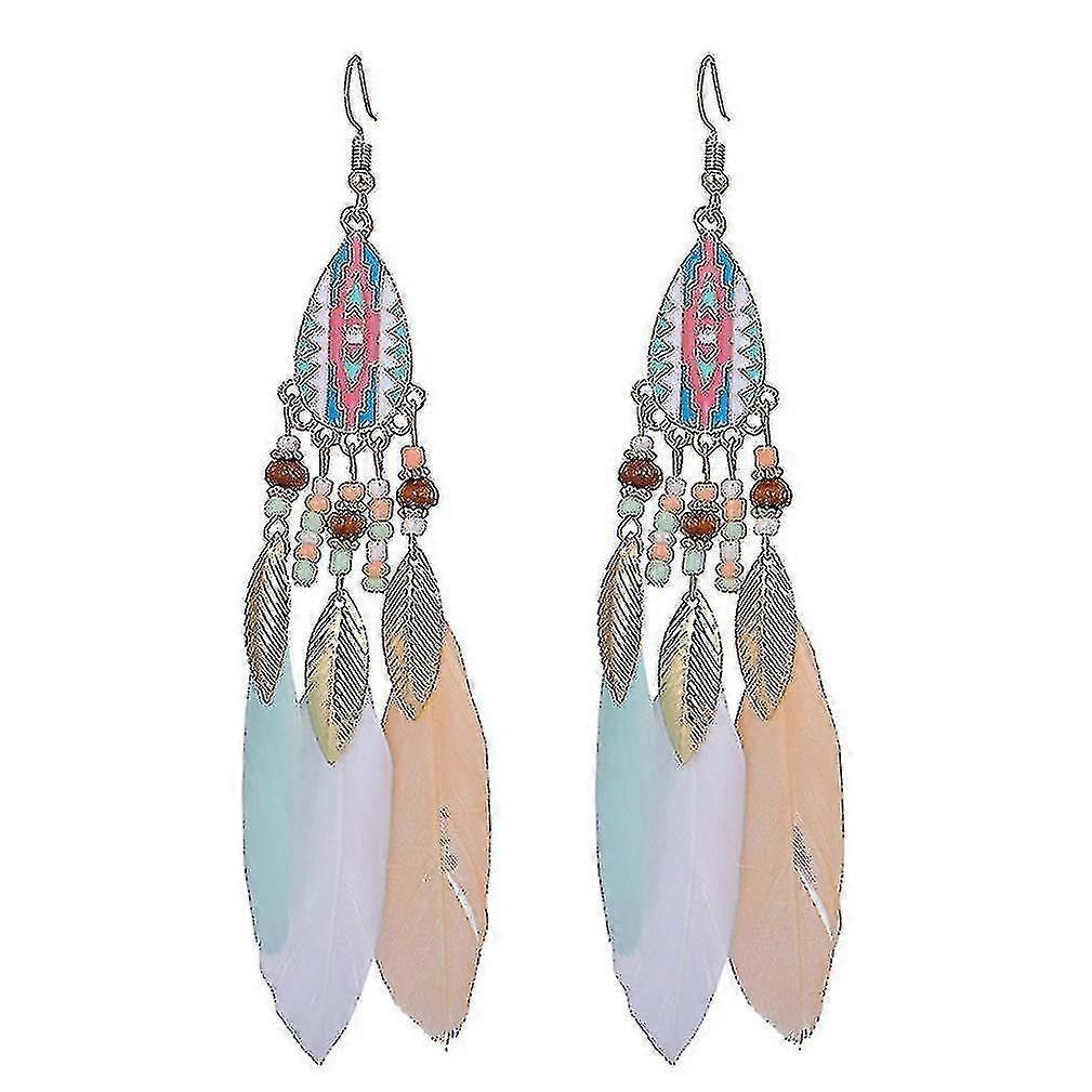 Long Earrings Feather Fringe Colored Alloy Opal Studs For Wedding