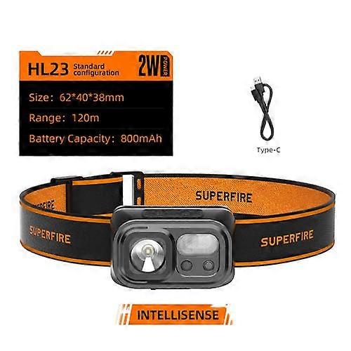 SuperFire HL23 Powerful Headlamp Camping Hiking Outdoor Rechargeable LED Torch With USB-C 9 Lighting Modes Work Flashlight