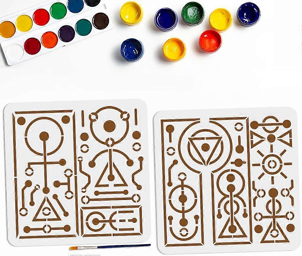 2pcs Alien Text Symbols Stencils 11.811.8inch Geometric Symbols Stencil with Paint Brush Large Alien Themed Drawing Template for Fabric Walls Furnitur