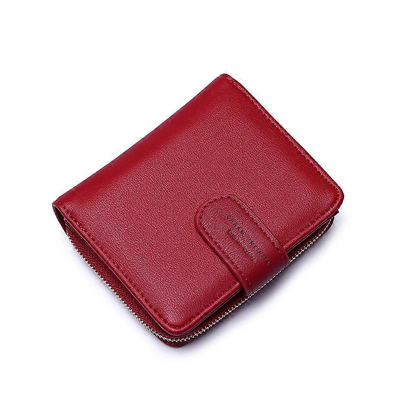 Multifunctional Compact Pu Wallet 3-fold Square Purse Zipper & Buckle Closure Korean Version Small Fresh Coin Purse