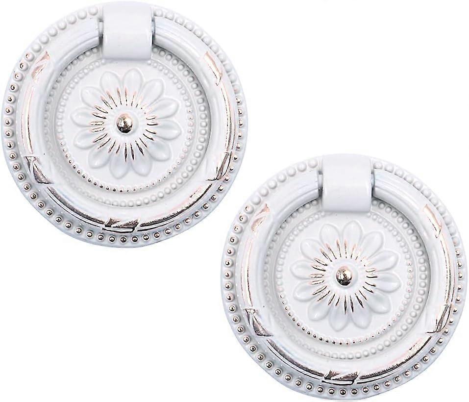 Ring Pulls Circle Knobs, Retro Invisible Hardware Cabinet Knobs,Cabinet Drop Handles,for Dresser Drawer Cupboard Furniture (White-2pcs)