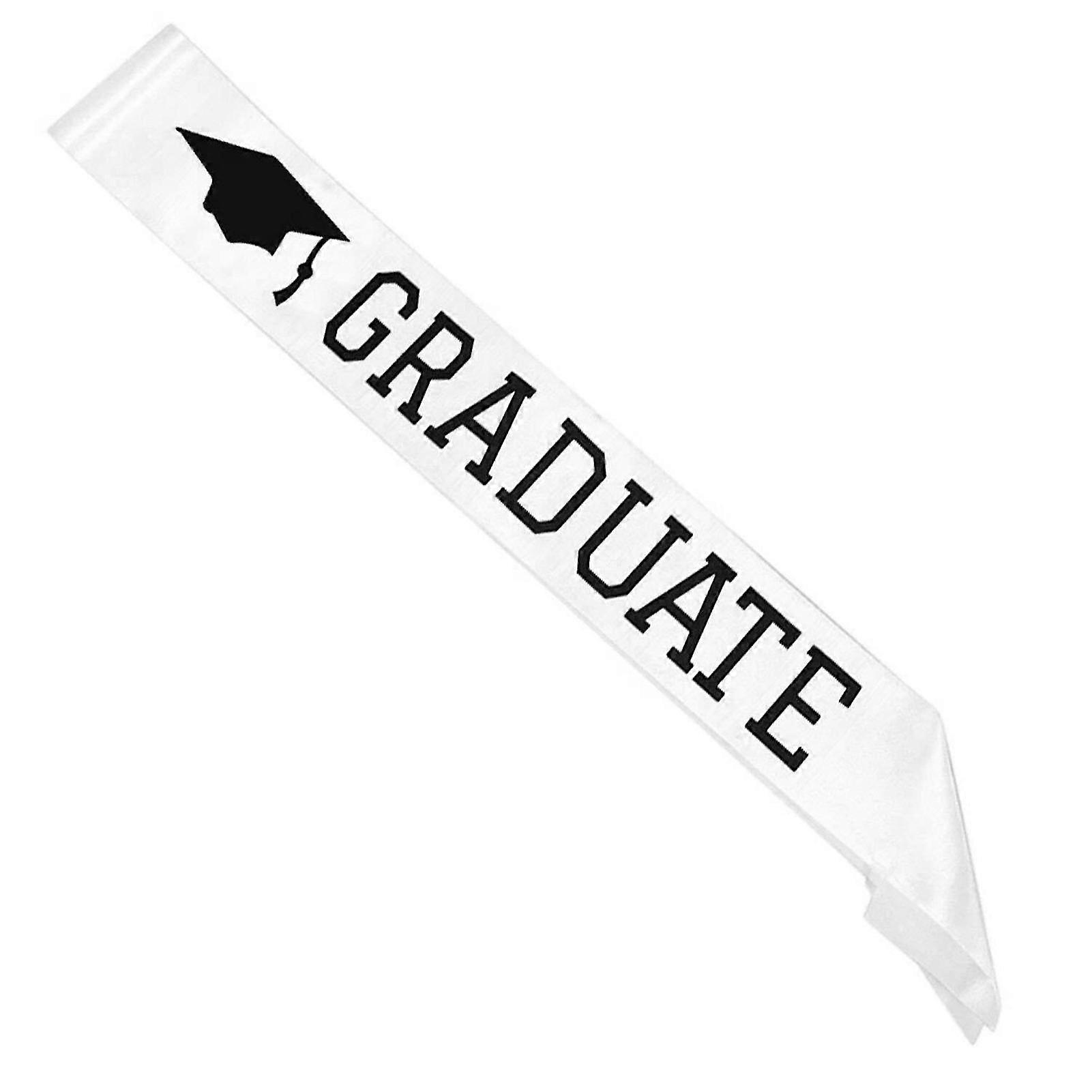 Elegant White Graduation Sash Photo Prop with Printed Letters - Perfect for Parties
