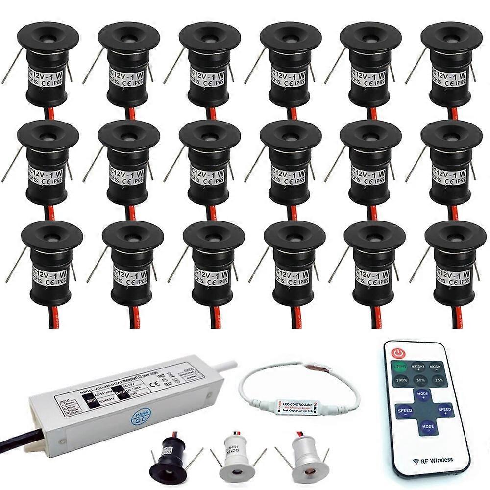12V Mini LED Spot Downlights 1W Dimmable Ceiling Lamp Set Remote Controller 15mm Recessed Black Silver White Cabinet Spot Lights