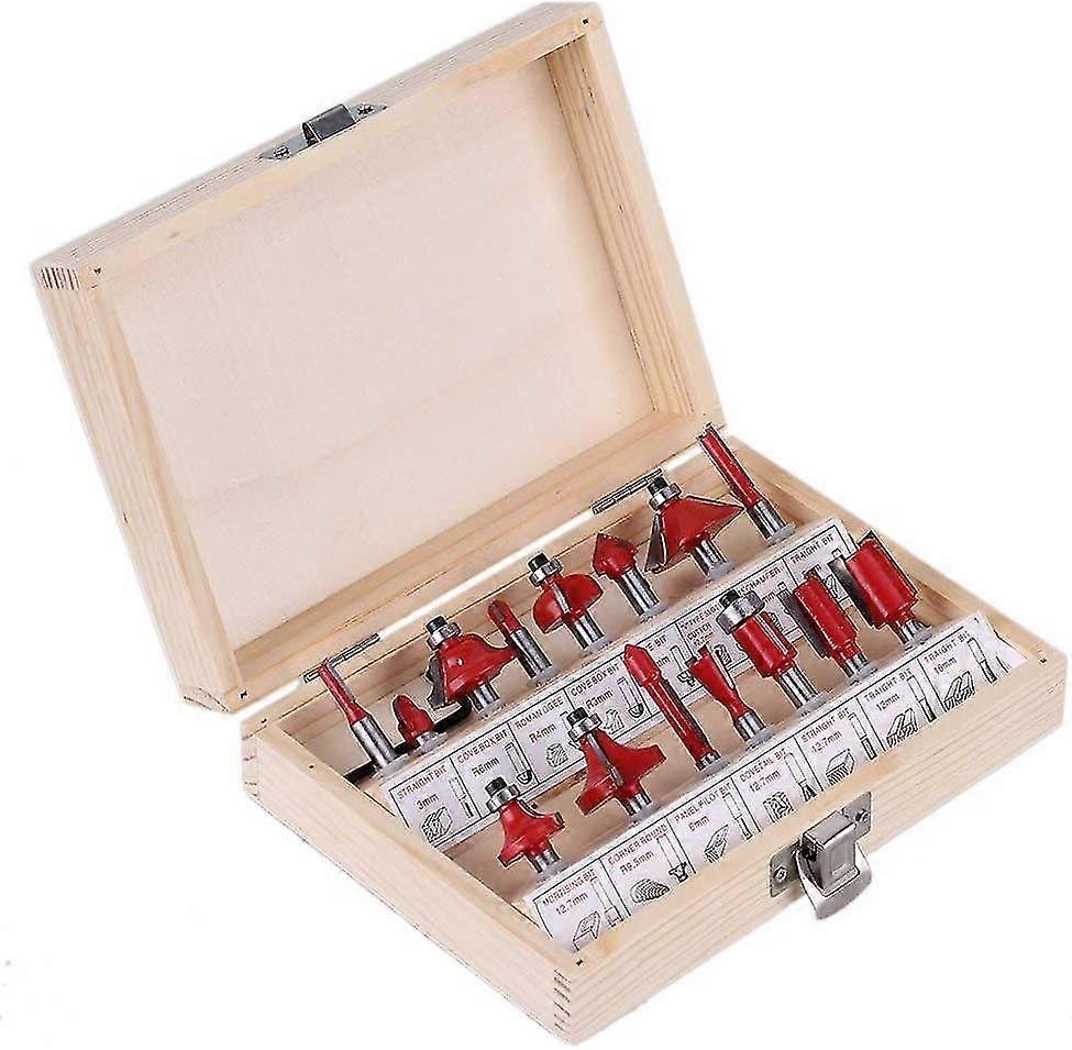 Professional 1/4" Shank Tungsten Carbide Router Bit Set Milling Cutter Tool Kit With Wooden Case(red)(15pcs)