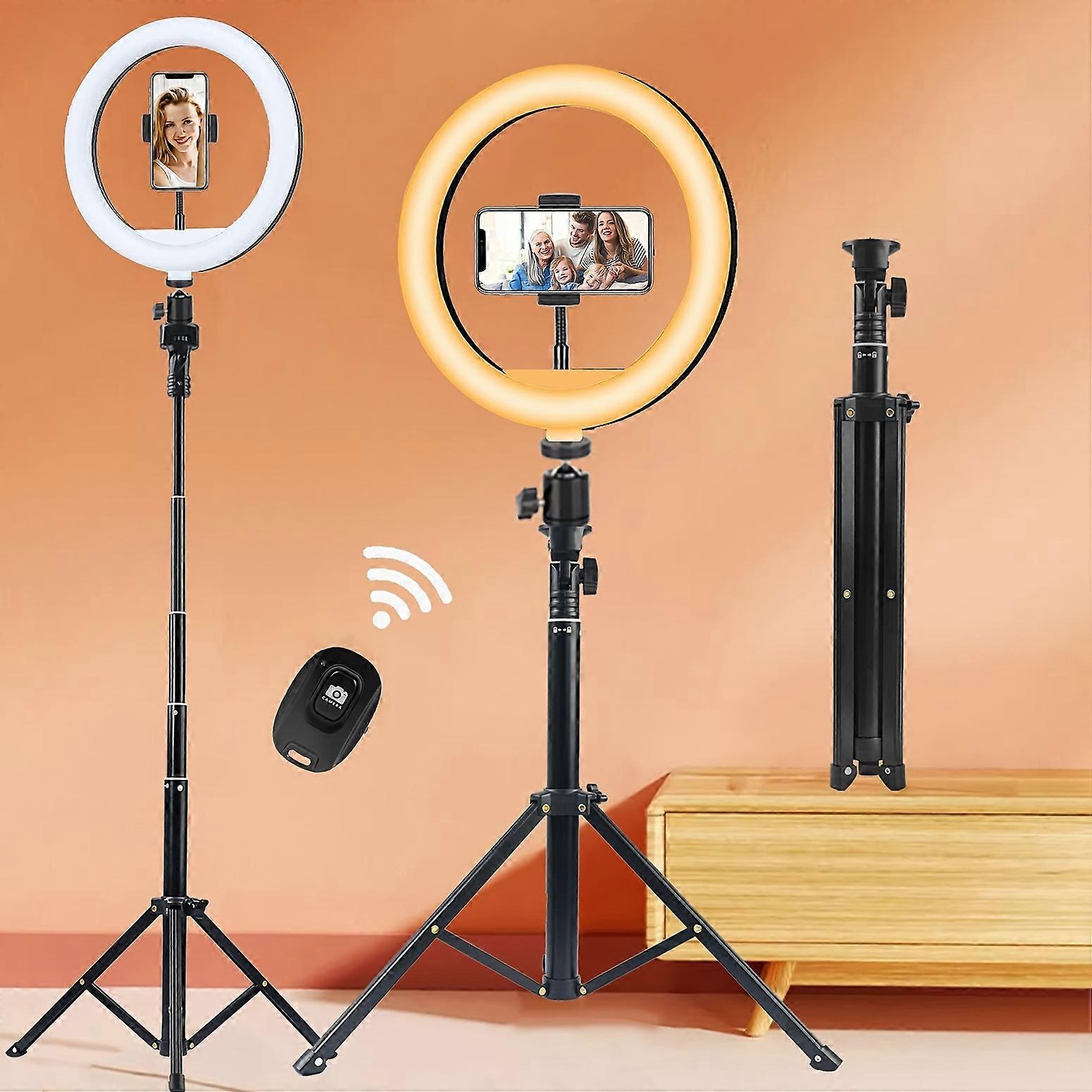 Selfie Ring Light with Adjustable Tripod Stand and Wireless Remote for Smartphones - Perfect for Video Calls, Live Streaming, and Selfies