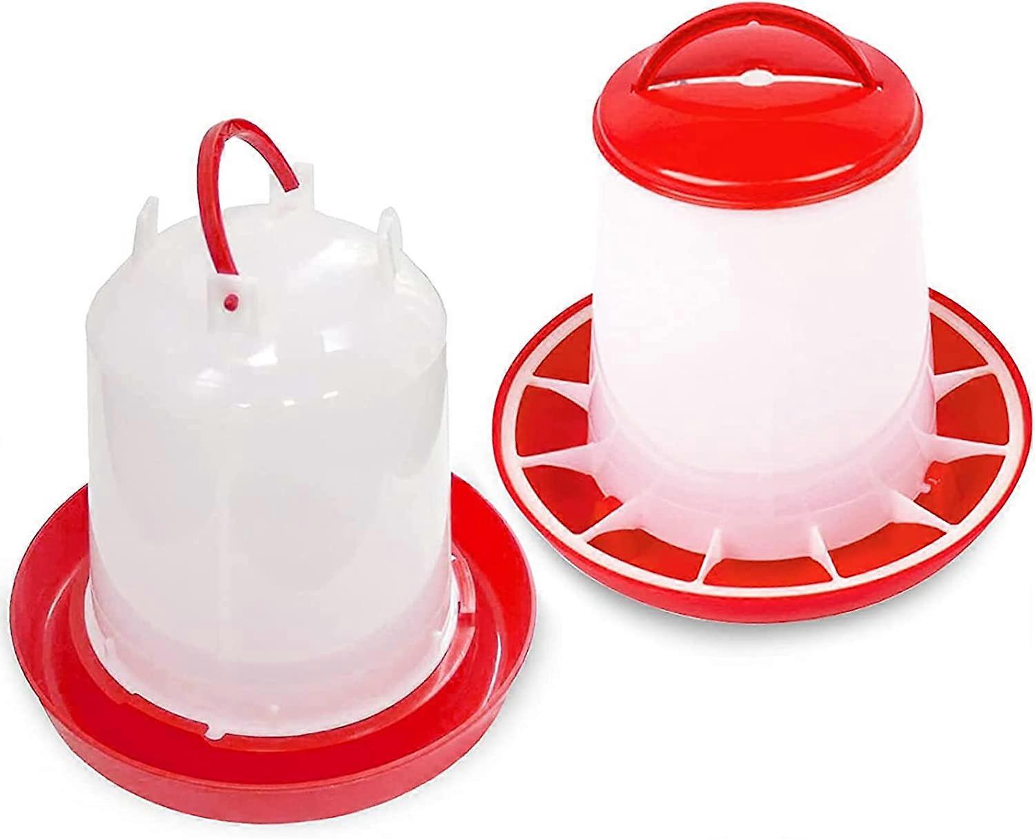 Set aus 2,5 L Tränke und 3 Kg Futterautomat, Futterautomat für Küken, Tränkeset, Geflügelfutterautomat, Geflügeltränke, Rot und Weiß