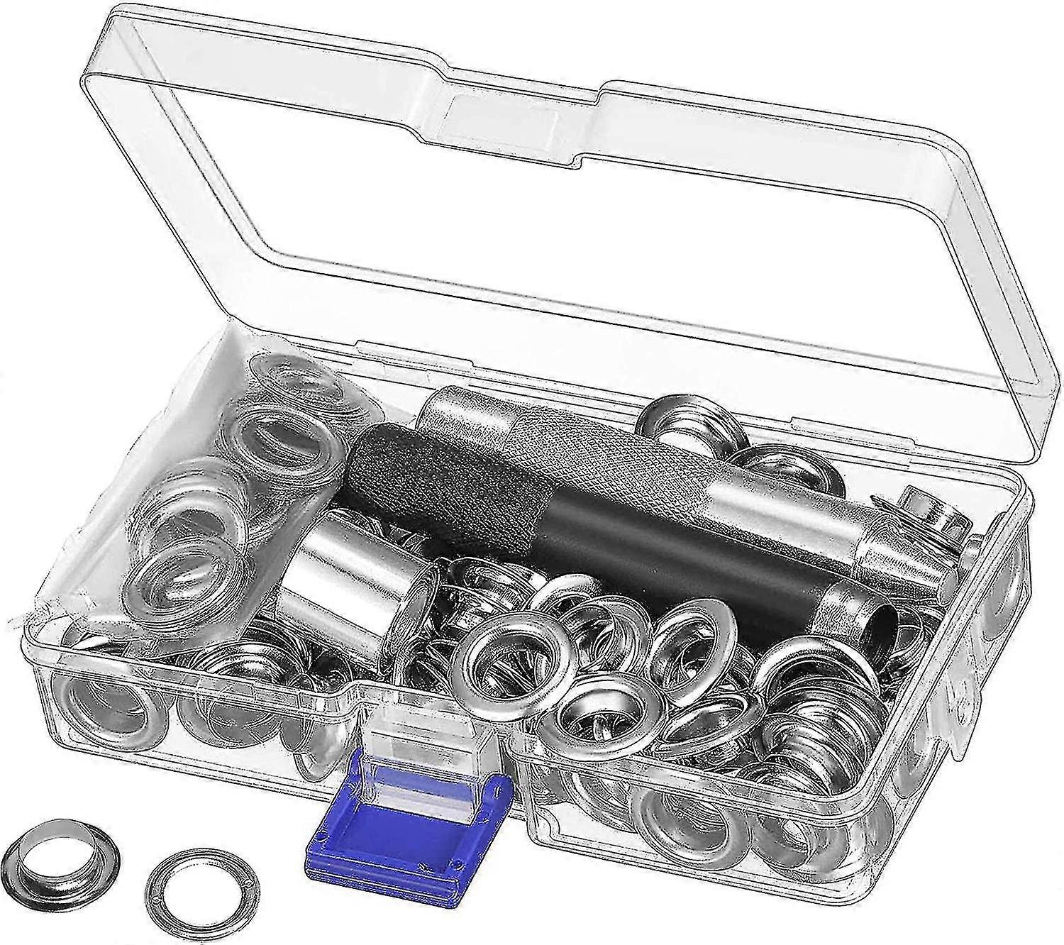 Outils Grommet 12mm Metal Eyelet Sets 100 Set Grommet Kit Eyelets Kit Pour Toile Bâche Tente Réparation Argent (1/2 pouce)
